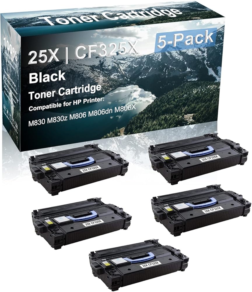 5 Pack Compatible M830 M830z M806 M806dn M806X Laser Toner Cartridge (High Capacity, Black) Replacement for HP 25X | CF325X Printer Toner Cartridge