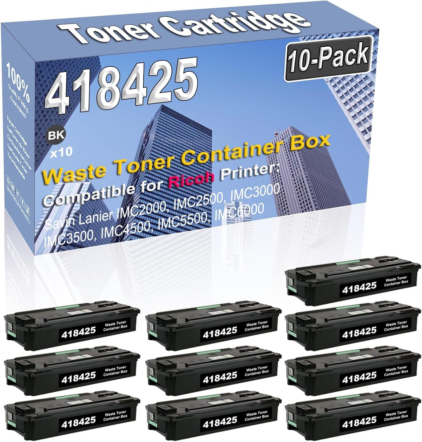 10-Pack (Black) Compatible High Capacity 418425 D0BQ6400 D0BQ-6400 Waste Toner Container Box Used for Ricoh Savin Lanier IMC2000 IMC2500 IMC3000 IMC3500 IMC4500 IMC5500 IMC6000 Printer