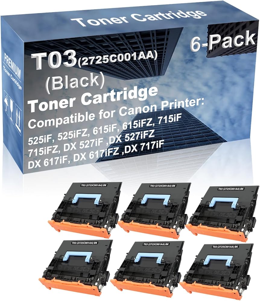 6-Pack Compatible High Capacity T03 (2725C001AA) Printer Cartridge use for Canon 715iF, 715iFZ, DX 527iF,DX 527iFZ Printer (Black)