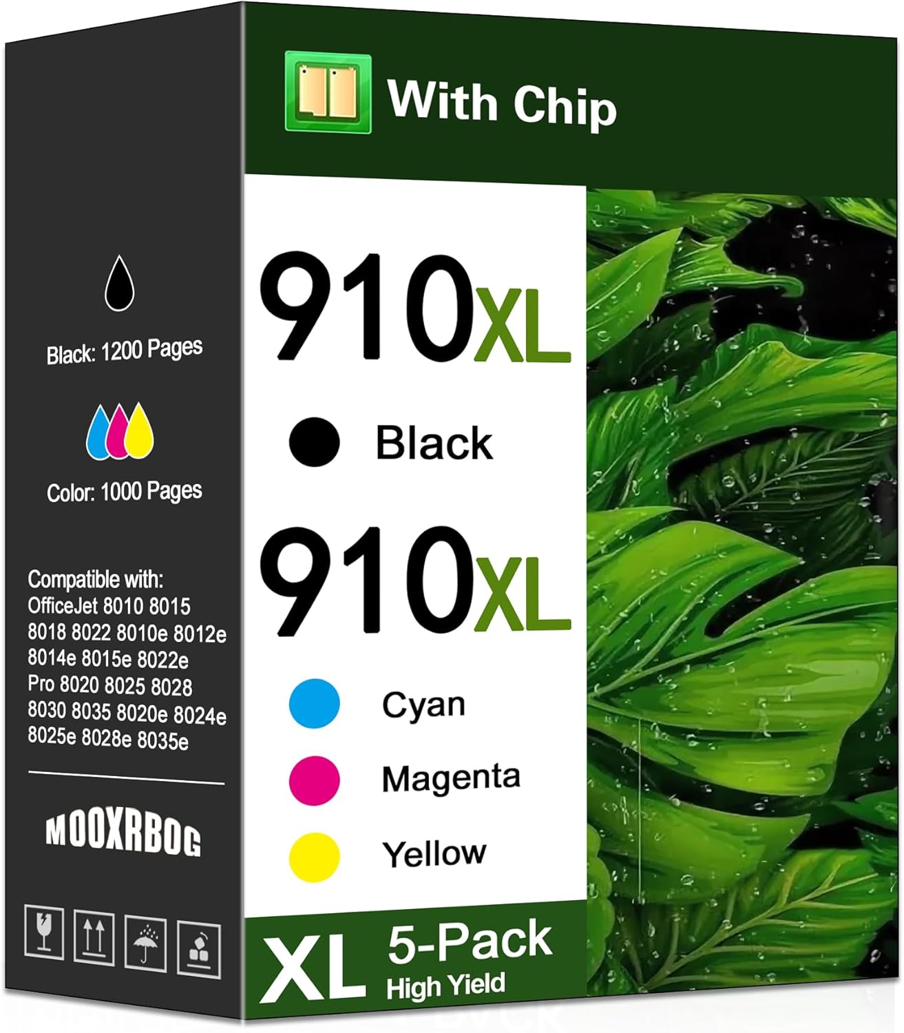 910XL 910 XL Ink Cartridges Combo Pack (5-Pack, 2Black/1Cyan/1Magenta/1Yellow) Replacement for HP 910XL Black and Color Ink Cartridges OfficeJet 8010 8015 8022 Pro 8020 8025 8028 8030 8035 Printer