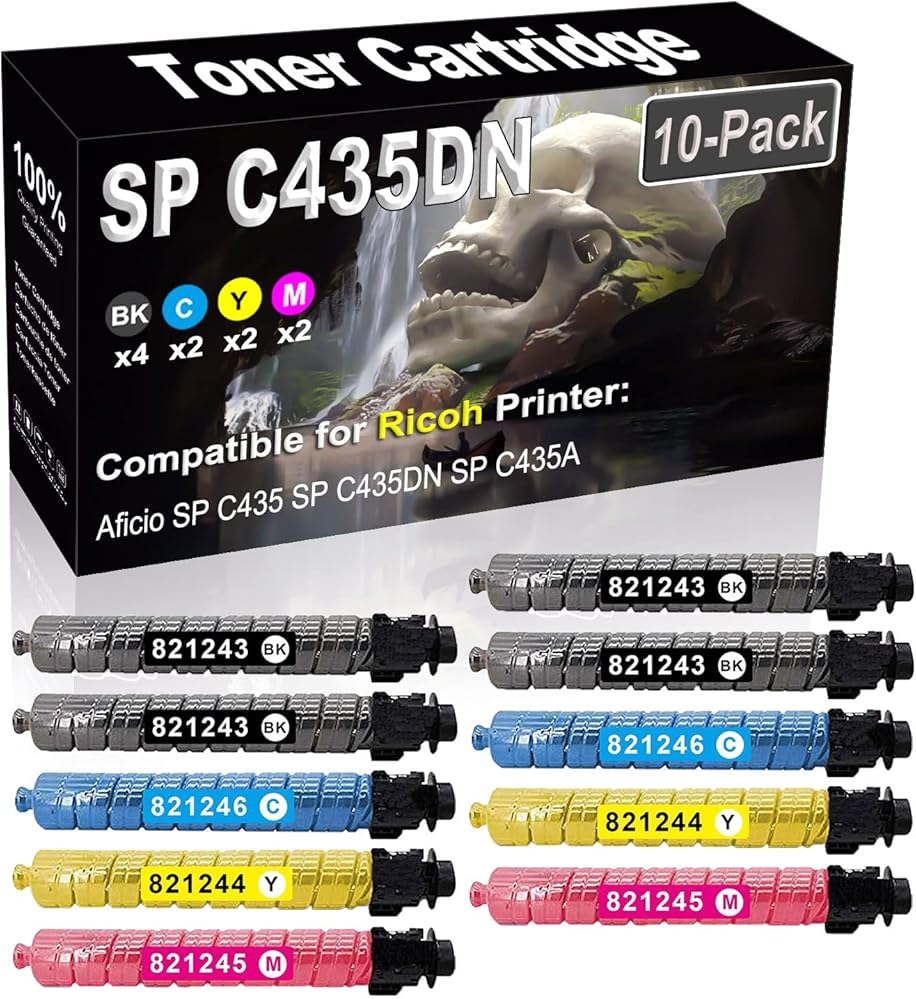 10-Pack (4BK+2C+2Y+2M) Compatible High Yield SP C435DN | 821243 821246 821244 821245 Laser Printer Toner Cartridge Used for Ricoh Aficio SP C435 C435DN C435A Printer