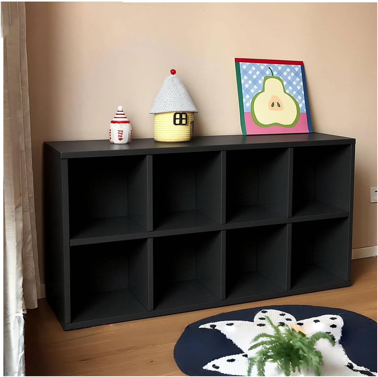 KXKJRYB Modern 2 Cube Dark Wood Bookshelf Low Book Shelf Standing Storage Shelves for Wall Storage in Living Room Study Home Office-A