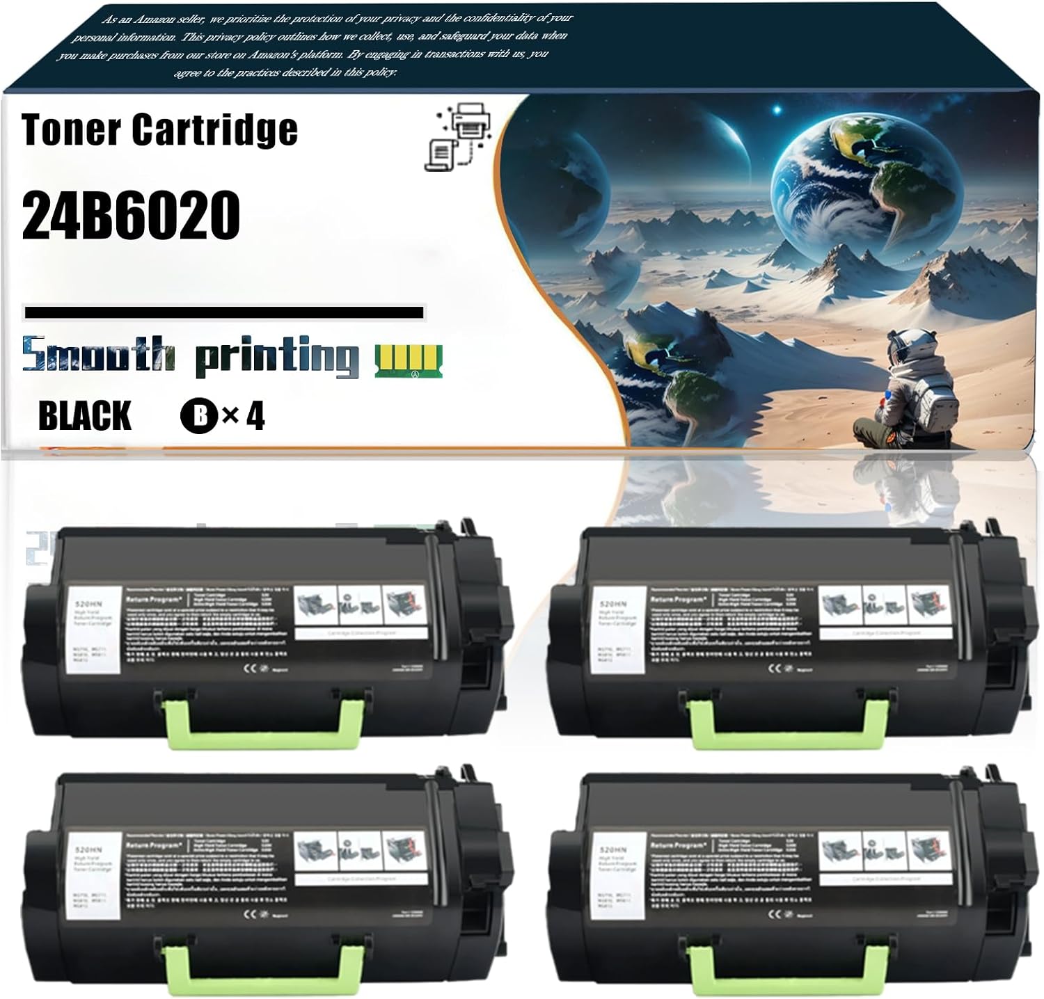 Replacement Parts Toner Cartridge 24B6020 Compatible with Lexmark XM7163 XM7163X XM7170X XM7263 Printers, Contains Chip and Clear Printing (4 Pack Black)