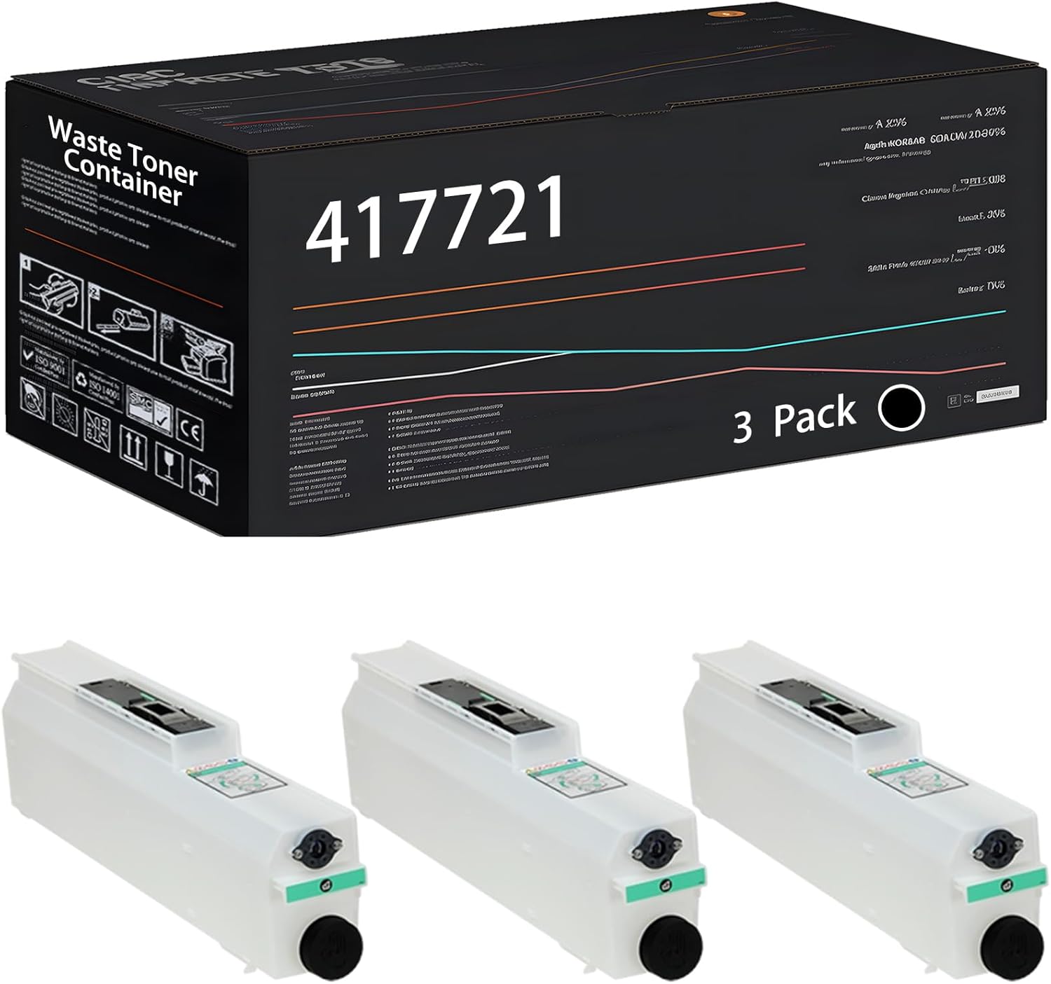 UVUMB Compatible with Ricoh 417721 Waste Toner Container Work for Ricoh MP C8003 MP C6503 Pro C5200S Pro C5210s Printers, with Chip, High Yield 185000 Pages, High-Definition Printing (3 Pack Black)