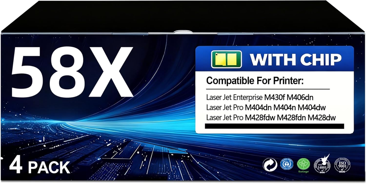 CF258X 58X Toner Cartridge Black High Yield 58A M428fdw M404n Replacement for HP 58X CF258X 58A CF258A Toner Cartridge for LaserJet Pro M404dn MFP M428fdn M428dw Printer Ink 4 Pack