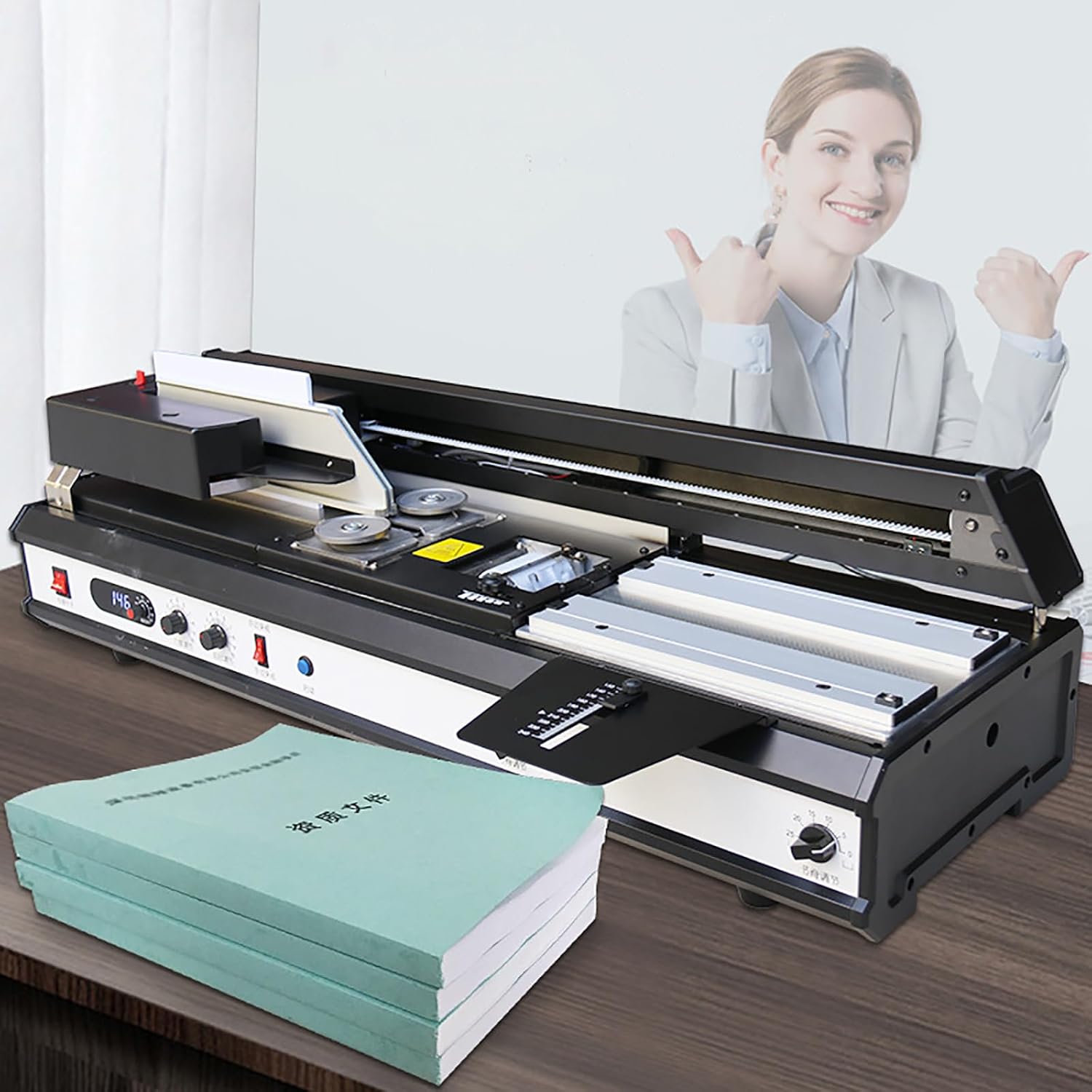KEhtu 40MM Wireless Automatic Hot Melt Glue Binding Machine, A4 Tender Book Document Binding Machine, Efficiency: 220 Books/Hour, Milling-Free Function, Adjustable Spine Radius