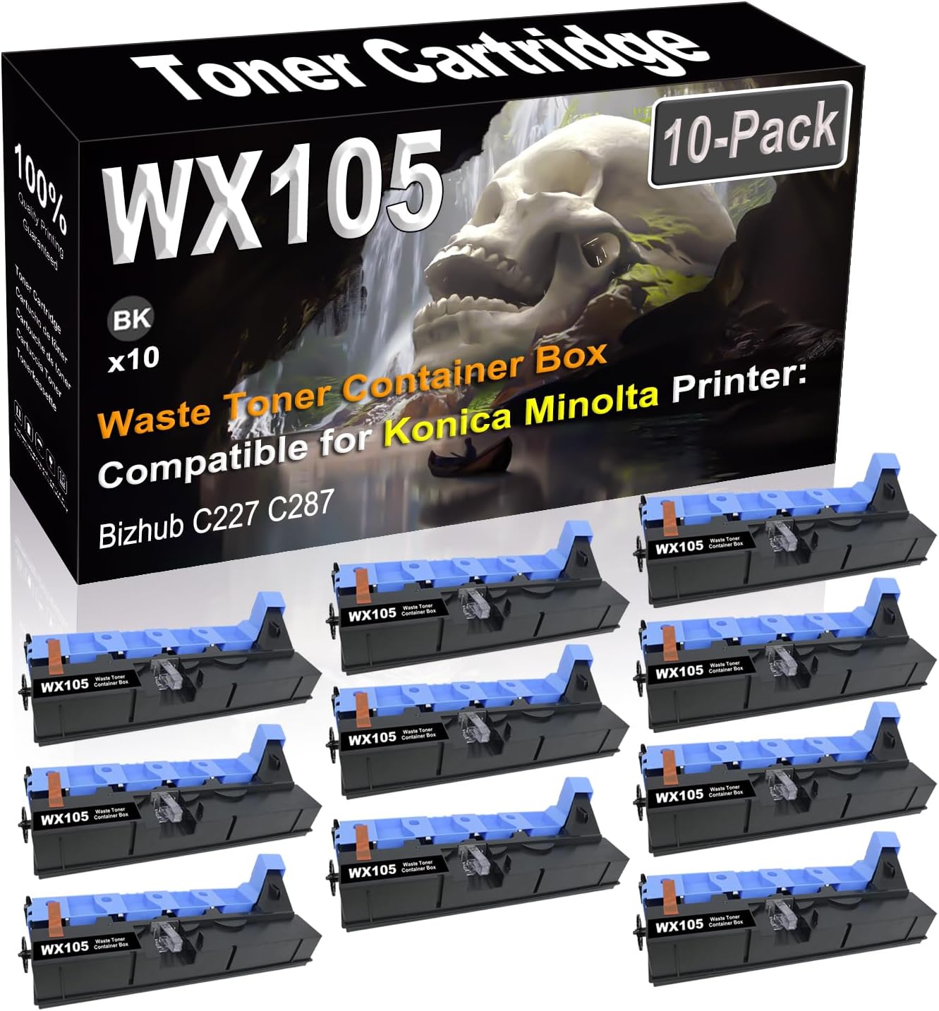 SINIYA 10-Pack Compatible High Capacity WX105 WX-105 A8JJWY1 A8JJ-WY1 Waste Toner Container Box use for Konica Minolta Bizhub C227 C287 Printer (Black)