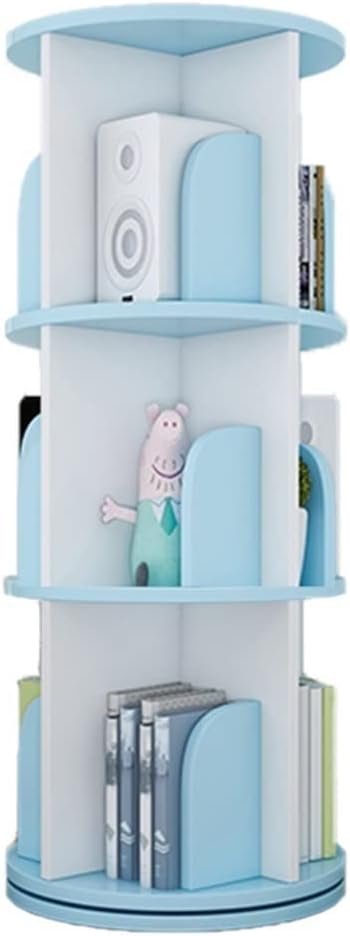 IOCCIOBB Bookcases Rotating Bookshelf Home Picture Book Rack Floor Rack 360° Floor-to-Ceiling Small Bookcase (Color : Blue and White, Size : 46 * 99cm)