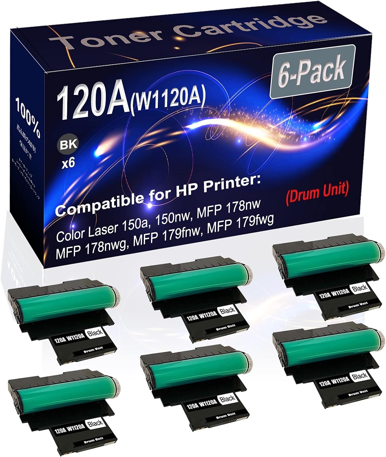6-Pack Compatible Color Laser 150a 150nw, MFP 178nw Printer Drum Unit Replacement for HP 120A W1120A Drum Unit (Black, High Capacity)