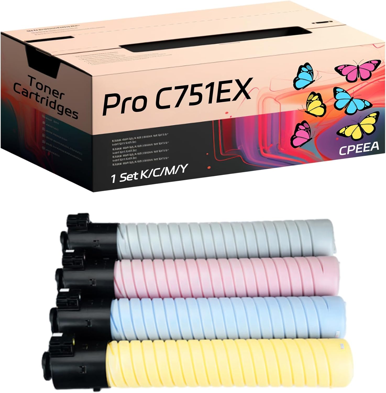 Compatible for Savin Pro C751EX Toner Cartridges Work for Savin Pro C651EX Pro C751 Pro C751EX Printers, with Chip, High Yield 58500 Pages, Clear Printing (4-Pack BK/C/M/Y)