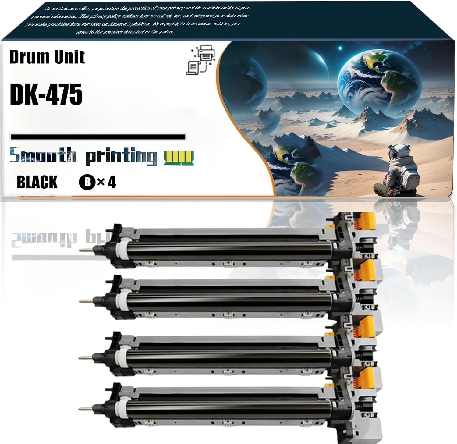LSSF Replacement Parts Drum Unit DK-475 Compatible with Kyocera FS-6525MFP FS-6530MFP Printers, Contains Chip and Clear Printing (4 Pack Black)