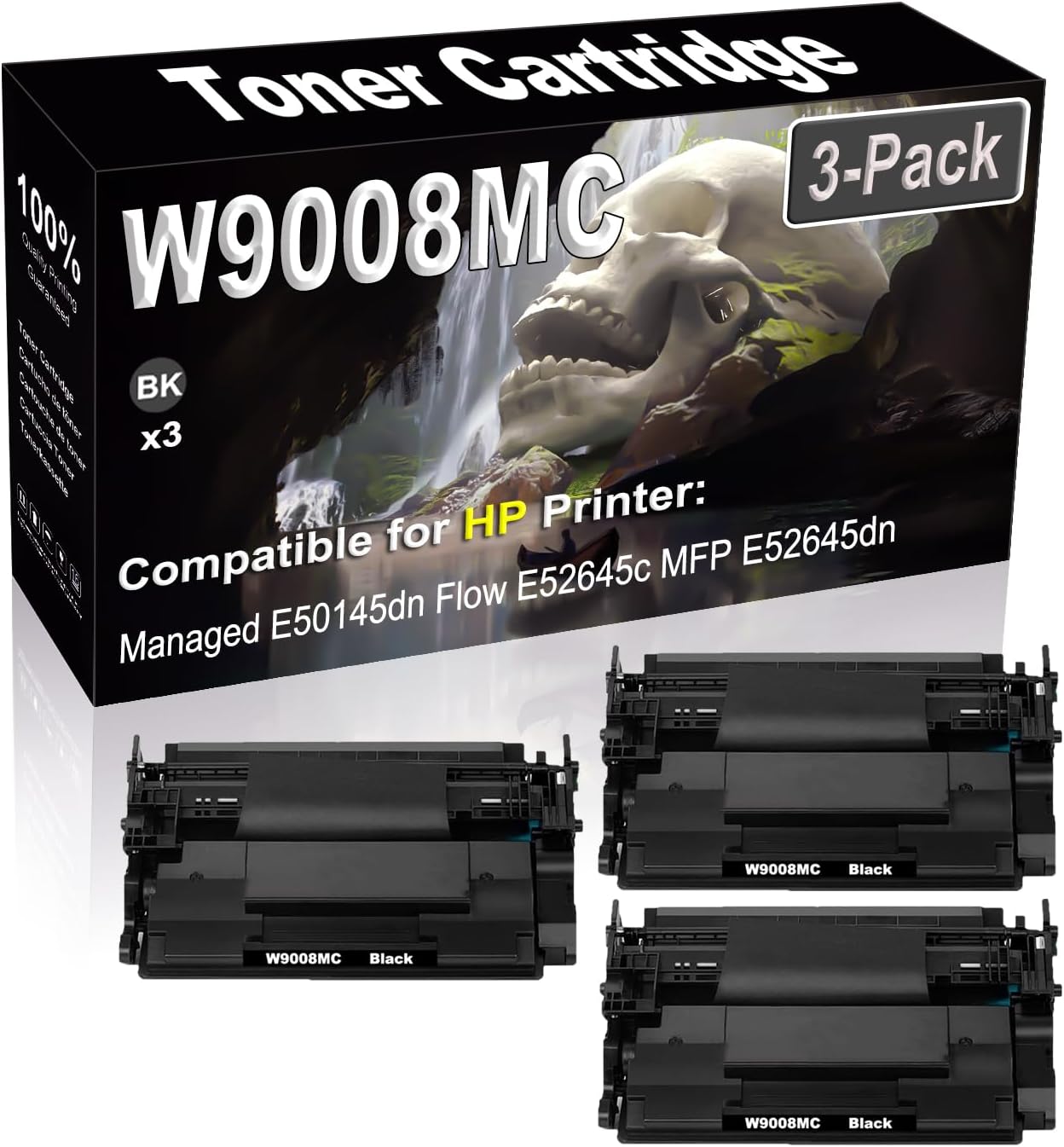 SINIYA 3-Pack Compatible High Capacity W9008 W9008MC Imaging Toner Cartridge use for Managed E50145dn Flow E52645c MFP E52645dn Printer (Black)