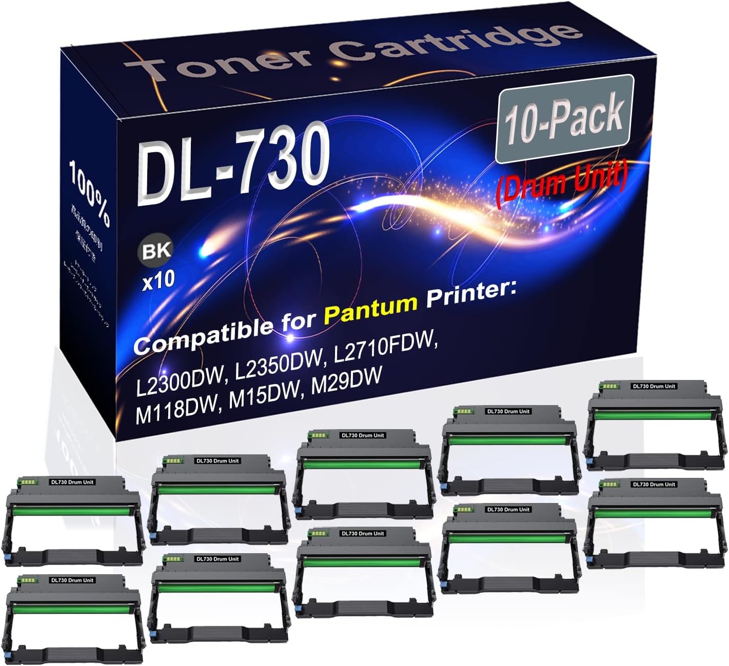 10-Pack Compatible DL730 DL-730 Laser Drum Unit Used for Pantum L2300DW L2350DW L2710FDW M118DW M15DW M29DW Printer (Black, High Yield)