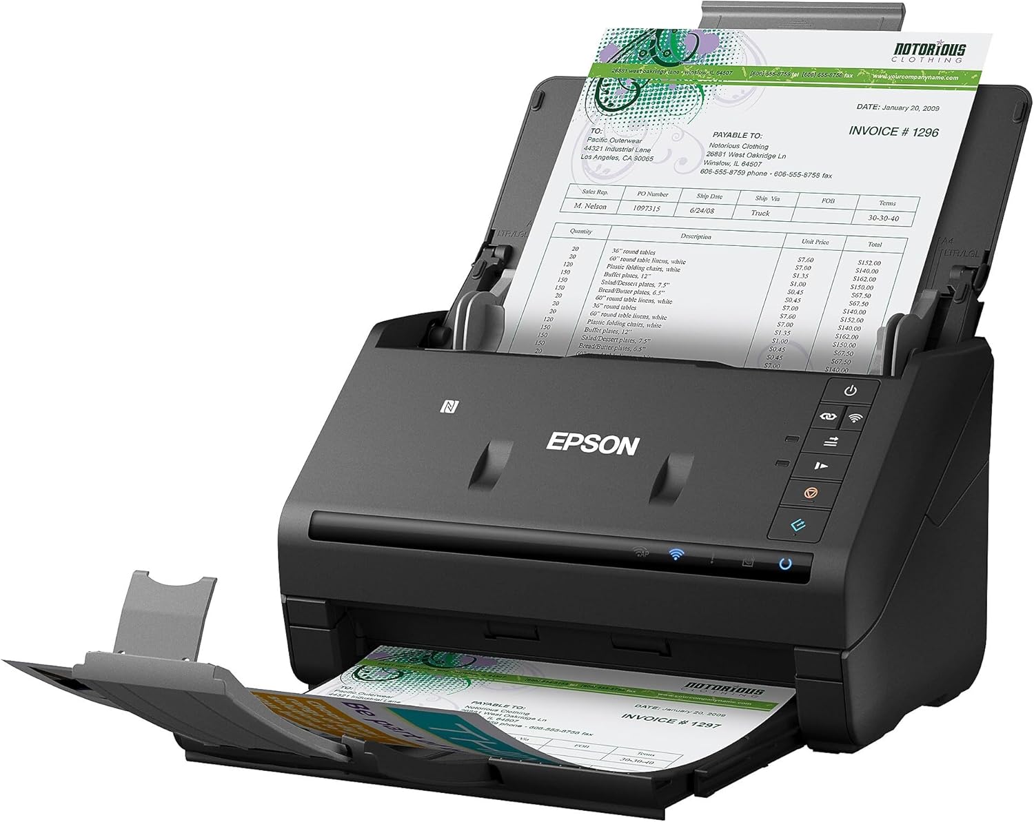 Epson Workforce ES-500WR Wireless Color Receipt & Document Scanner for PC and Mac, Auto Document Feeder (ADF) , black