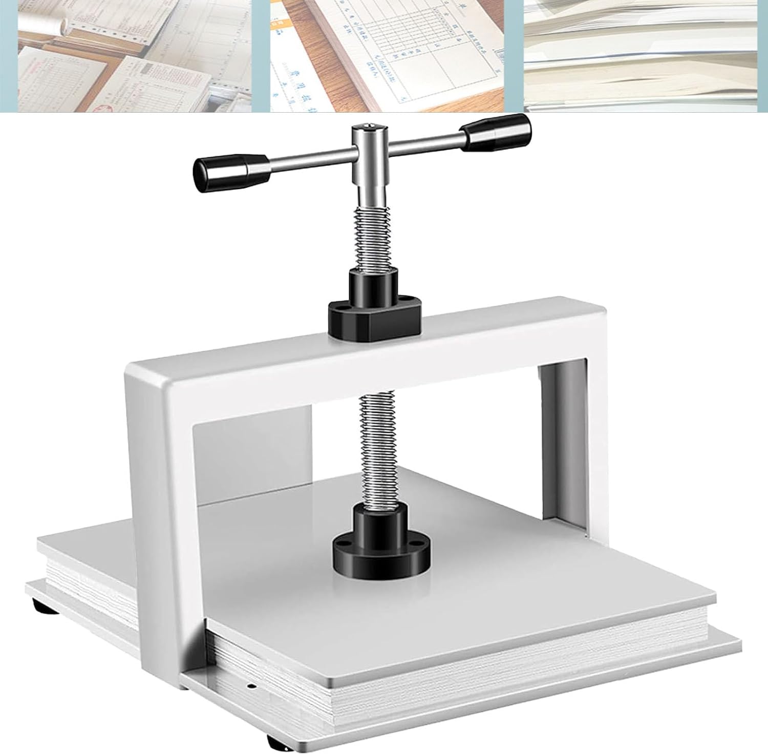 Book Binding Press Machine, A3 Flat Paper Binder, Bookbinding Notes Office Invoice Steel Flattening Machine, Heavy Duty Bookbinder Double Balance Rod Paper Press Machine