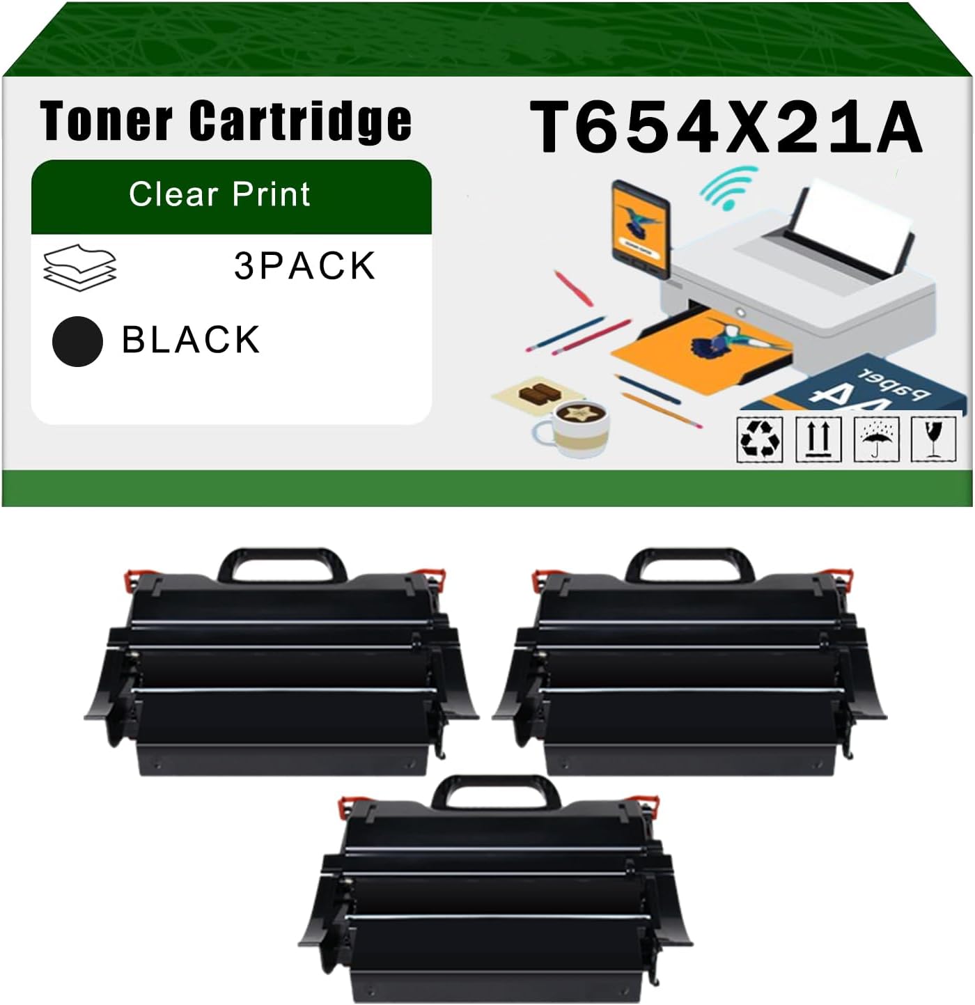 Compatible for Lexmark T654X21A Toner Cartridge T652DTN T652N T654DN Printers, High Yield 46000 Pages Bright Clear Colors (3 Pack Black)