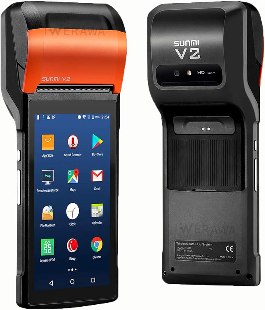 Mobile POS Printer SUNMI V2 POS Terminal with 58mm Thermal Receipt Printer, Speaker, Cam, Barcode Scanner in One Handheld PDA Printer, Compatible with Loyverse iREAP CashStock for Sales Retail Print