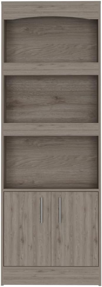 DShade Modern Bookcase Large Wooden Bookshelf Freestanding Open Book Shelf with 3 Shelves & Double Door Cabinet Tall Storage Cabinet Display Cabinet for Living Room Office (Gray)