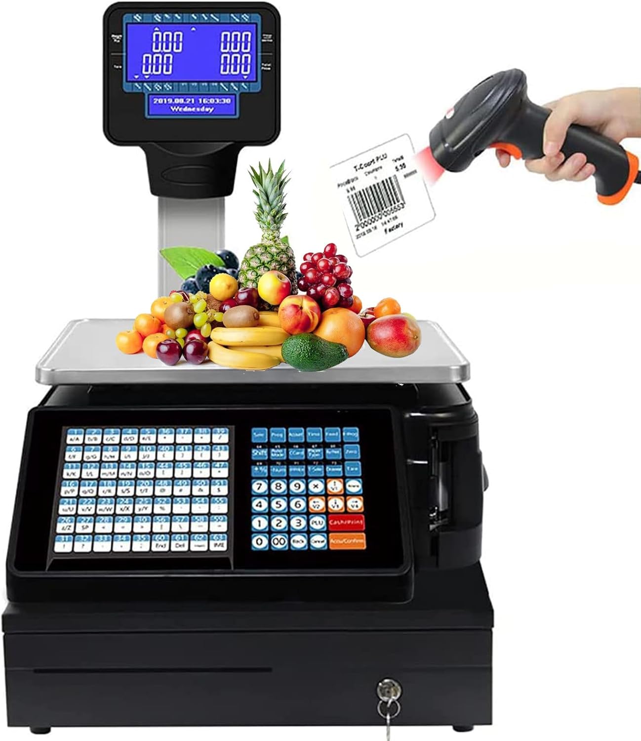 ZREVSB Bar Code Scales,Digital Price Calculator Thermal Printer,Commercial Double Sided Label Printing Scales,for supermarkets Convenience Stores,30kg/66lb Capacity,A (C (C)