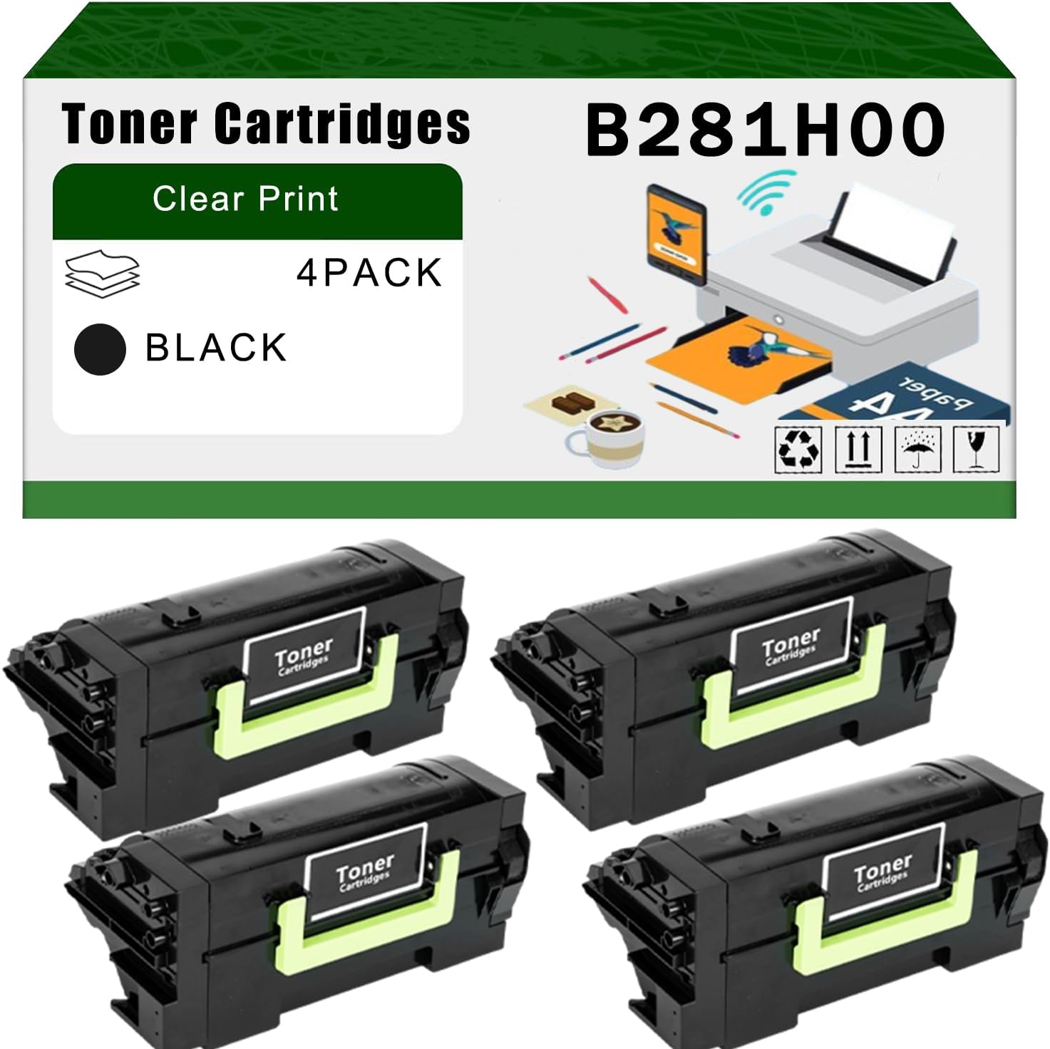 Compatible for Lexmark B281H00 Toner Cartridges B2865dw Printers, High Yield 25000 Pages Bright Clear Colors (4 Pack Black)