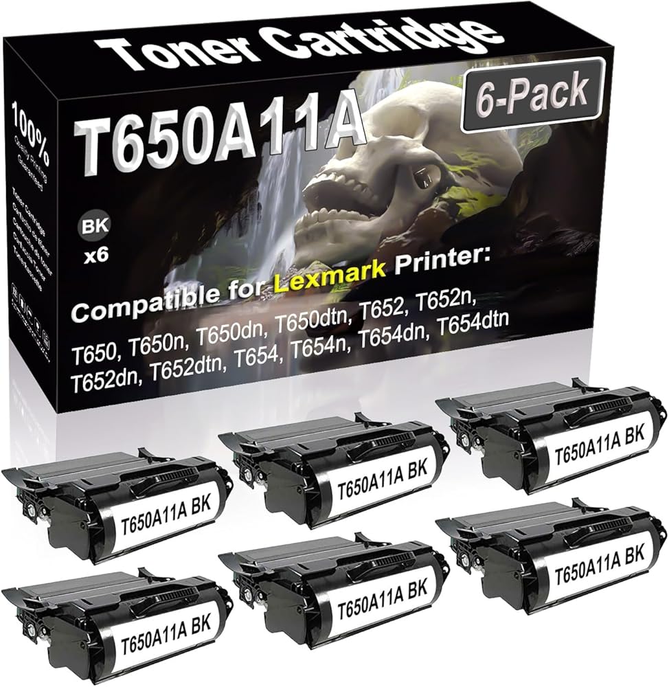 SINIYA 6-Pack (Black) Compatible T650 T650n T650dn T650dtn T652 T652n T652dn T652dtn Laser Printer Cartridge (High Capacity) Replacement for T650A11A Printer Cartridge