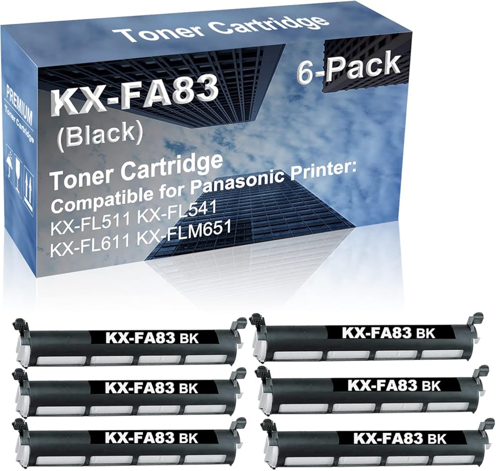 6-Pack Compatible High Capacity KX-FA83 (KXFA83) Printer Cartridge use for Panasonic KX-FL511 KX-FL541 KX-FL611 KX-FLM651 Printer (Black)