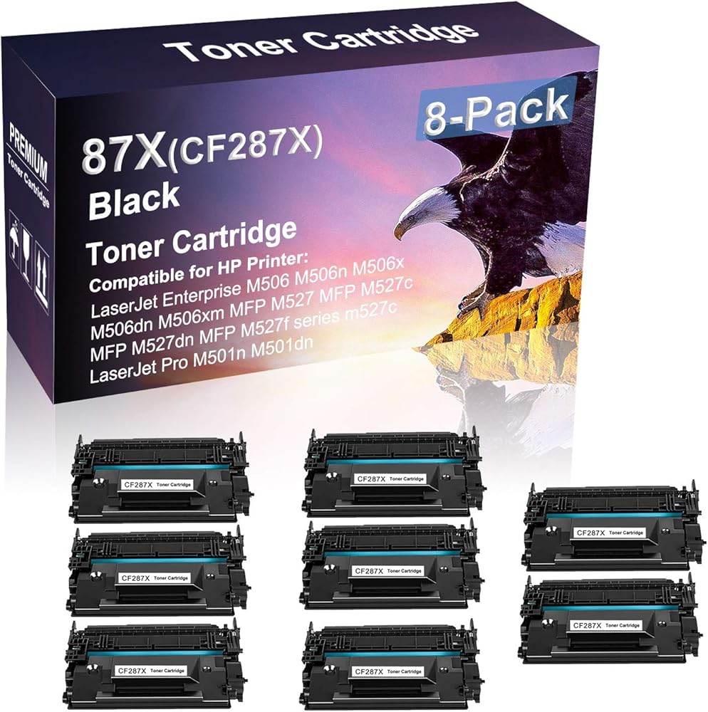 Compatible 8 Pack High Yield Black 87X | CF287X Laser Printer Toner Cartridge use for HP Enterprise M506 M506n M506x M506dn Printer