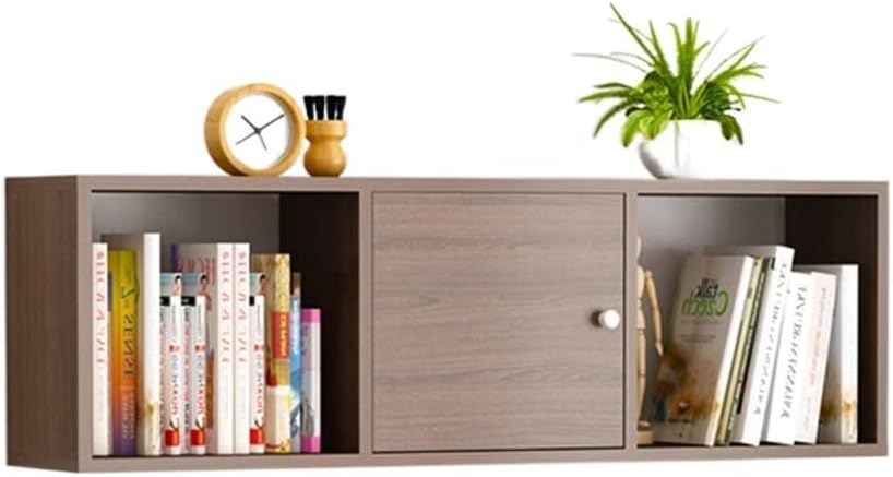 Bookshelf Bookshelf with Door Wall Shelf Wall Cabinet Wall-Mounted Wall Storage Decoration Living Room Bedroom Partition Bookcase Bookcases (Color : Brass, Size : M)