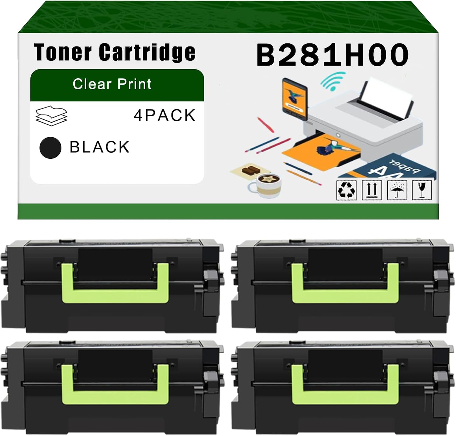 Compatible for Lexmark B281H00 Toner Cartridge B2865dw Printers, High Yield 25000 Pages Bright Clear Colors (4 Pack Black)