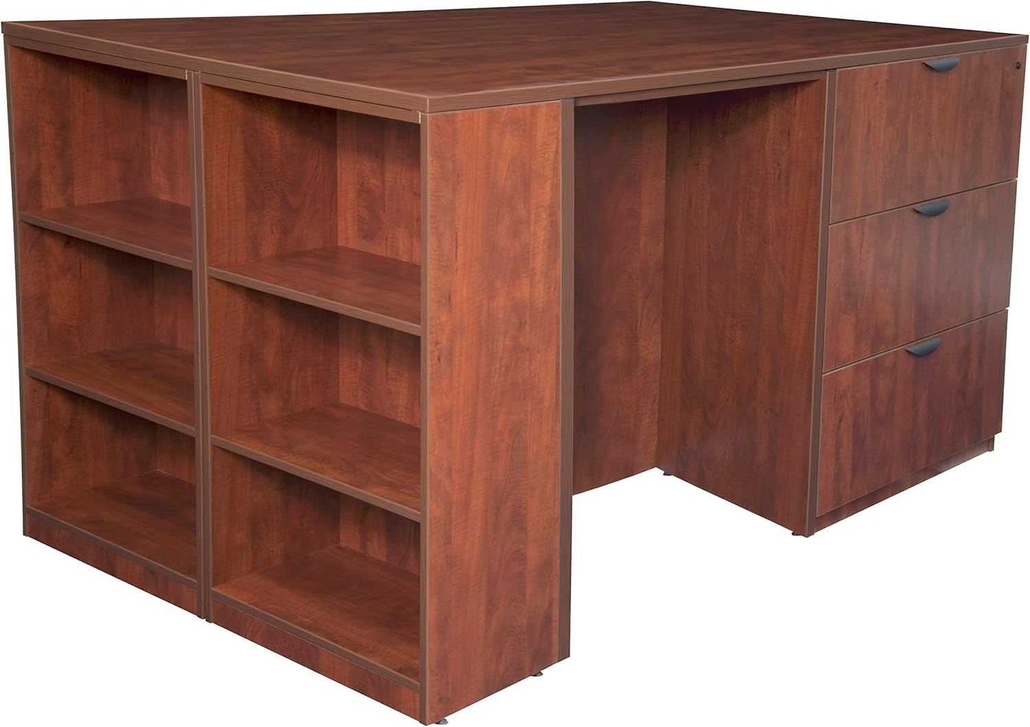 Romig Regency Legacy Stand Up Lateral File/3 Desk Quad with Bookcase End, Cherry