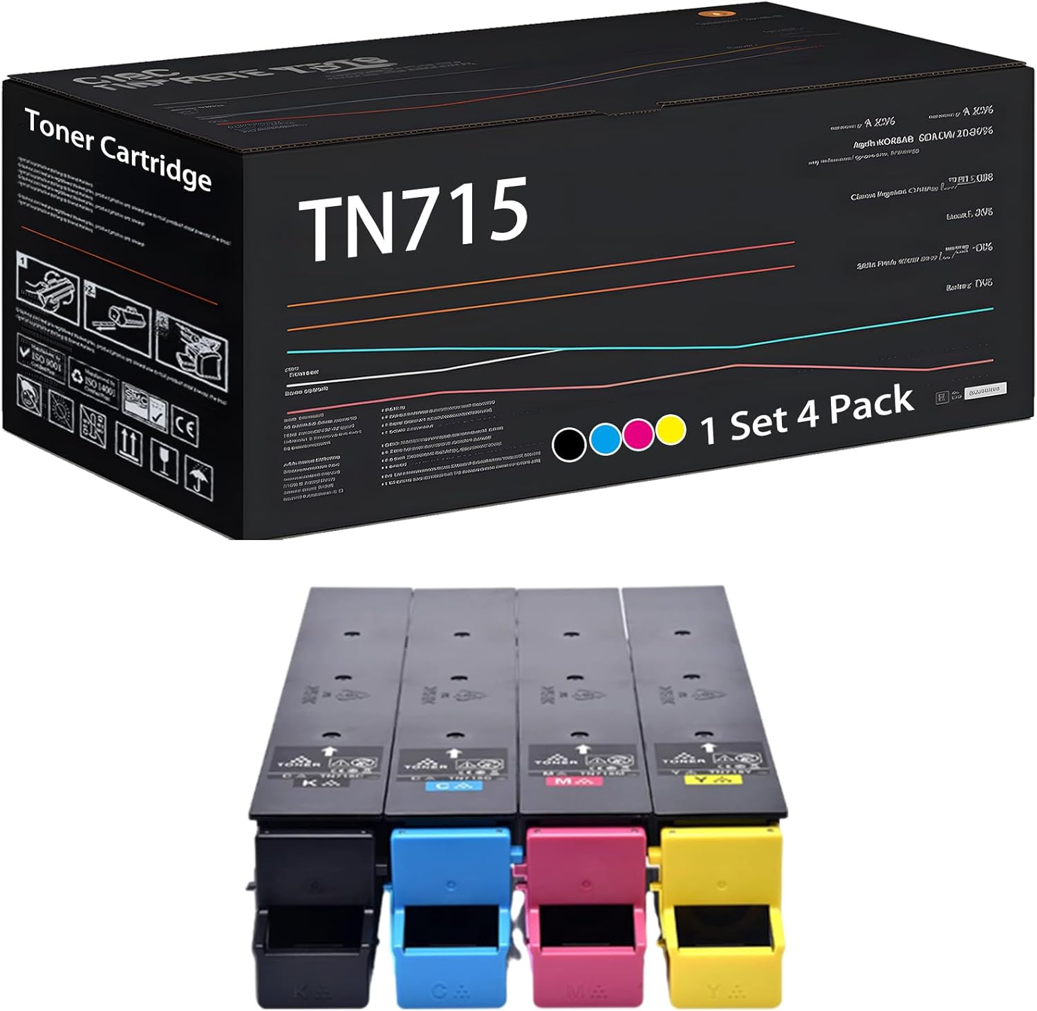UVUMB Compatible with Konica Minolta TN715 Toner Cartridge Work for Konica Minolta bizhub C750i Printers, with Chip, High Yield 40000 Pages, High-Definition Printing (4-Pack BK/C/M/Y)