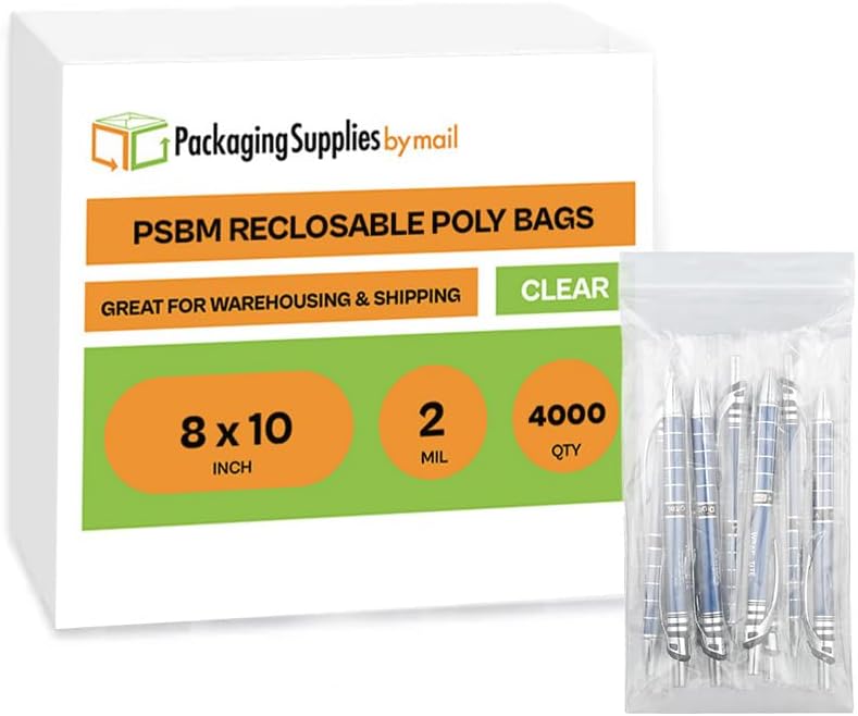 PSBM 4000 Count 2 Mil 8 Inch x 10 Inch, Reclosable Poly Bags, Clear Zip Plastic Bag, Lock Seal Zipper For Packing, Storing, Organizing & Shipping Products
