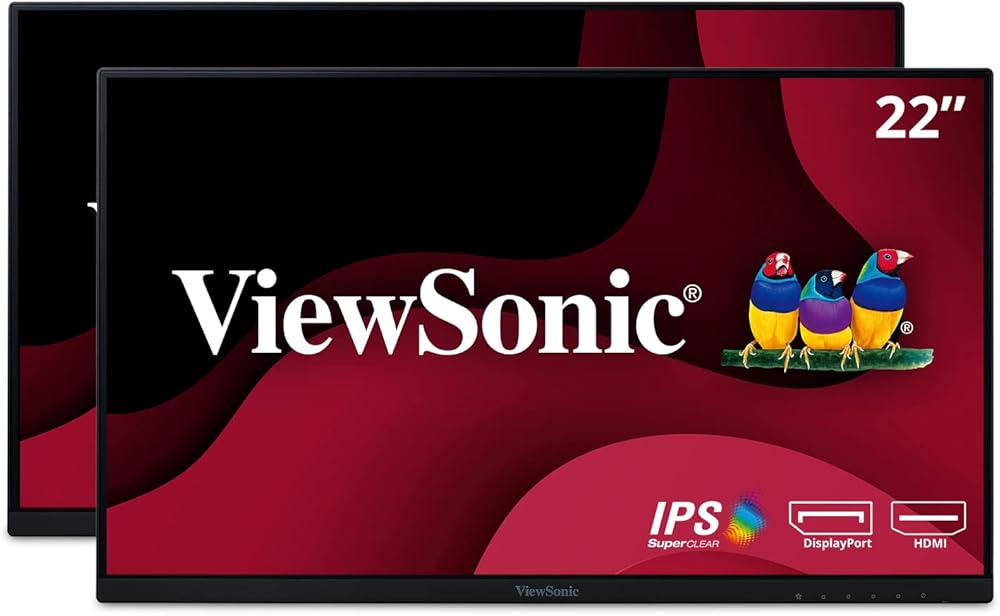 ViewSonic VA2256-MHD_H2 Frameless Dual Pack Head-Only 1080p IPS Monitors with HDMI DisplayPort and VGA for Home and Office Black (Renewed)