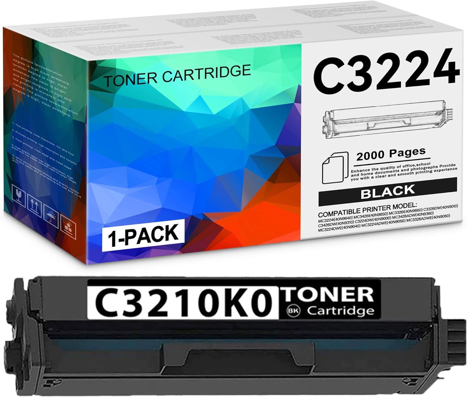 C3224 C3210K0 Black Toner Cartridge Replacement for Lexmark LEXC3210K0 C3210K0 MC3224i MC3426i MC3326i C3326dw C3426dw C3224dw MC3426adw MC3224dwe MC3224adwe MC3326adwe Printer, 1 Pack .