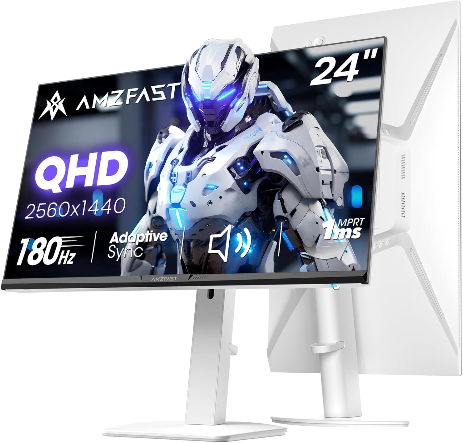 Amzfast 24 Inch Gaming Monitor 180Hz QHD 2k 2560 ×1440p Monitor, 1ms G-SYNC Compatible,Built-in Speakers,96% DCI-P3,HDR10, Height Adjustable, IPS Monitor with HDMI 2.0 x 2 & DP 1.4 x 2, AMZG24F6Q