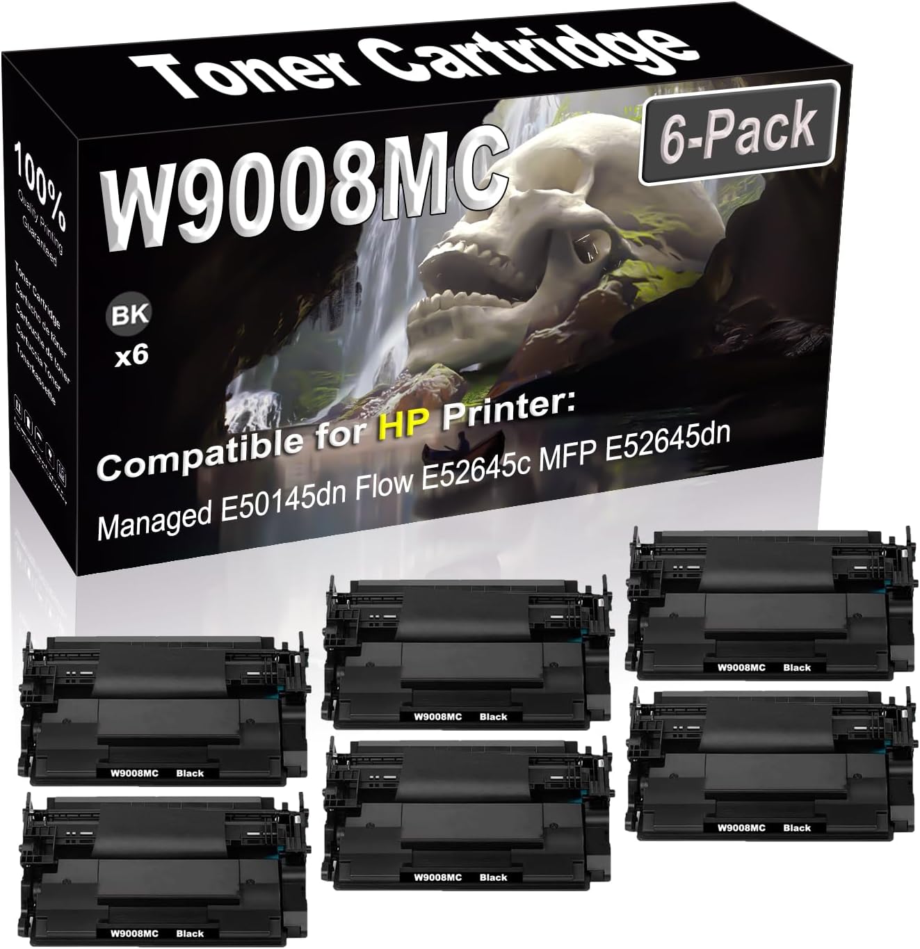 SINIYA 6-Pack (Black) Compatible High Yield W9008 W9008MC Laser Printer Toner Cartridge use for Managed E50145dn Flow E52645c MFP E52645dn Printer