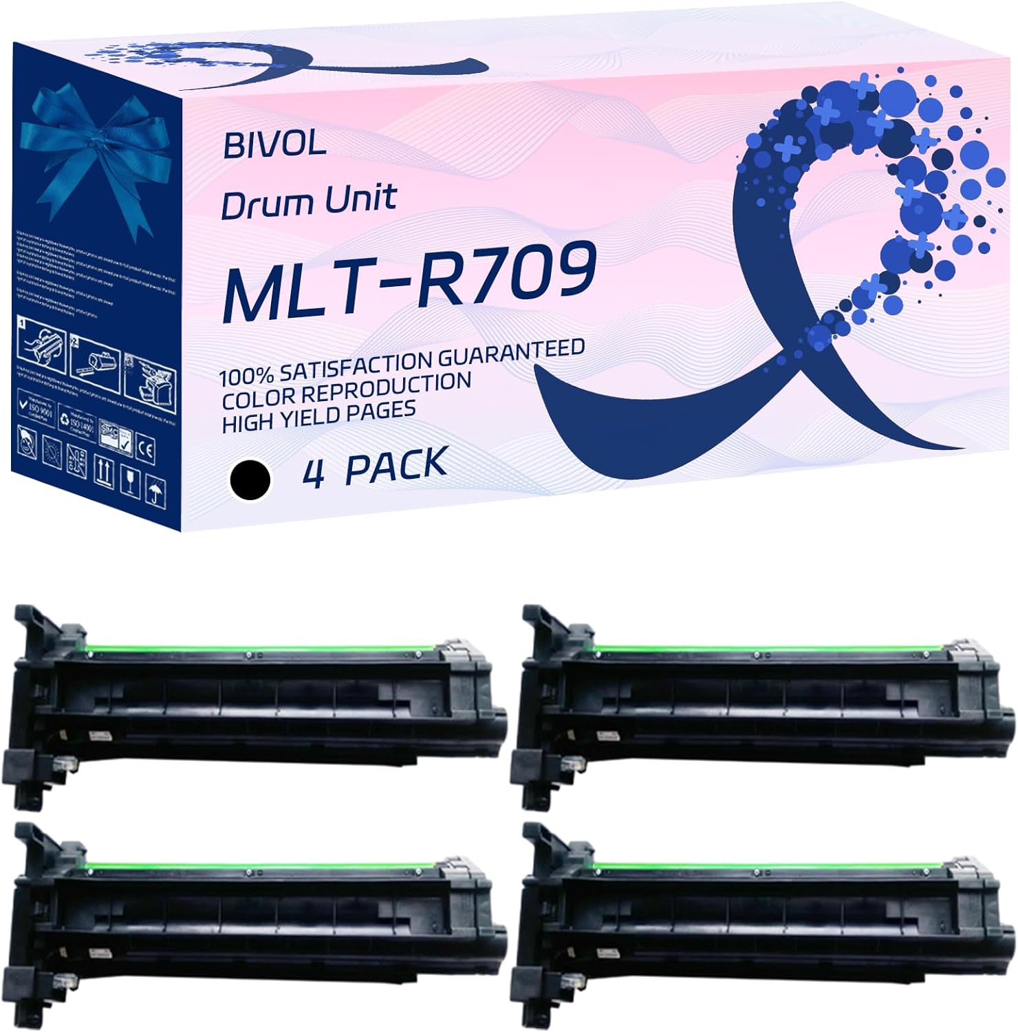 BIVOL MLT-R709 Drum Unit Compatible for Samsung MultiXpress SCX-8123NA SCX-8128NA Printers, with Chip, High Yield 200000 Pages, Vivid Colors (4 Pack Black)