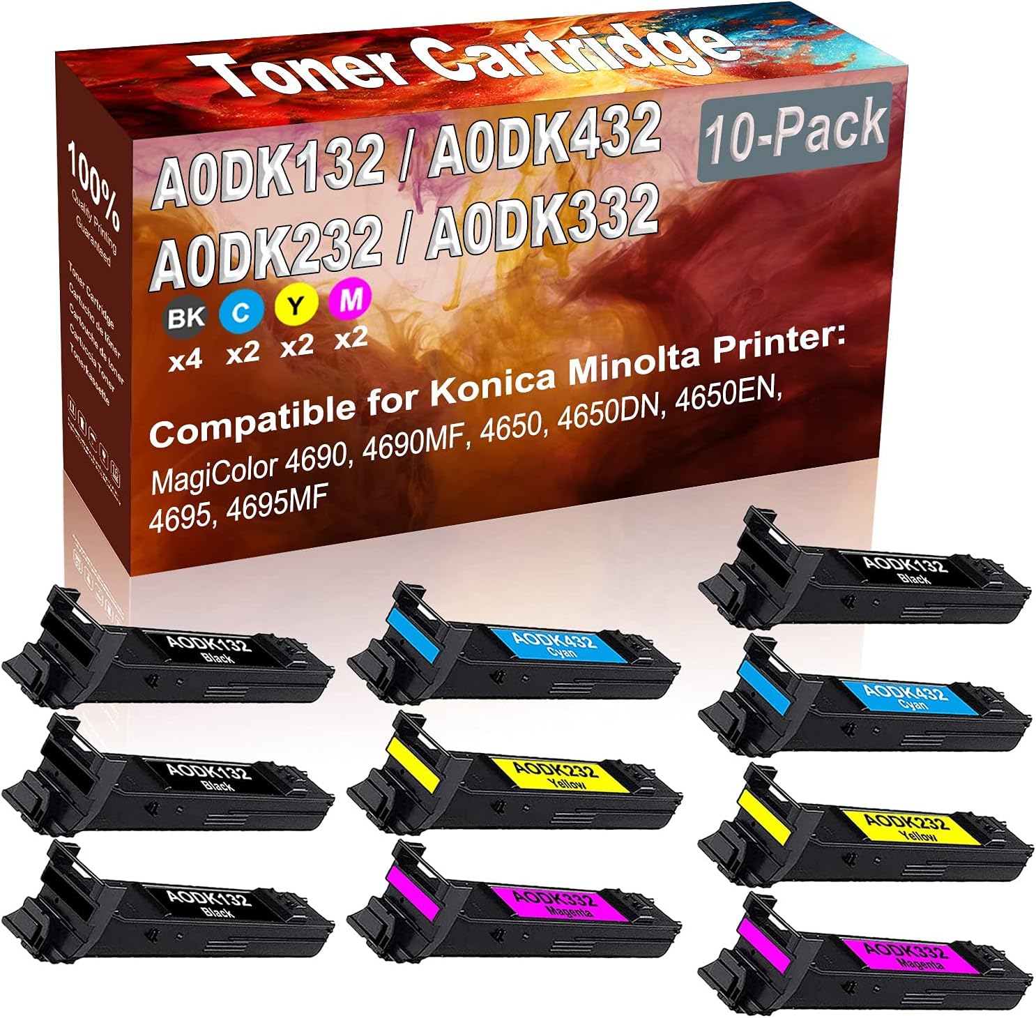 10-Pack (4BK+2C+2Y+2M) Compatible MagiColor 4690 4690MF 4650 Laser Printer Toner Cartridge (High Capacity) Replacement for Konica Minolta A0DK132 A0DK432 A0DK232 A0DK332 Printer Toner Cartridge
