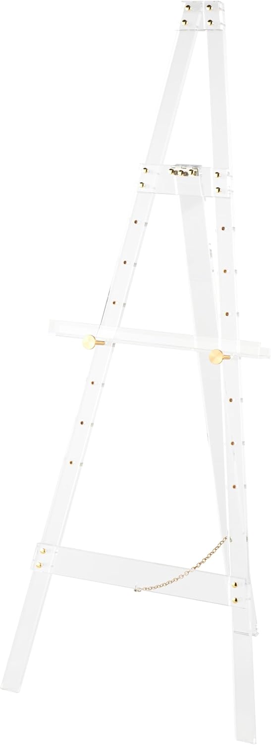 Deco 79 Acrylic Plastic Display Easel Adjustable 7 Tier Floor Standing Easel with Gold Metal Hardware and Chain Support, Display Stand 19