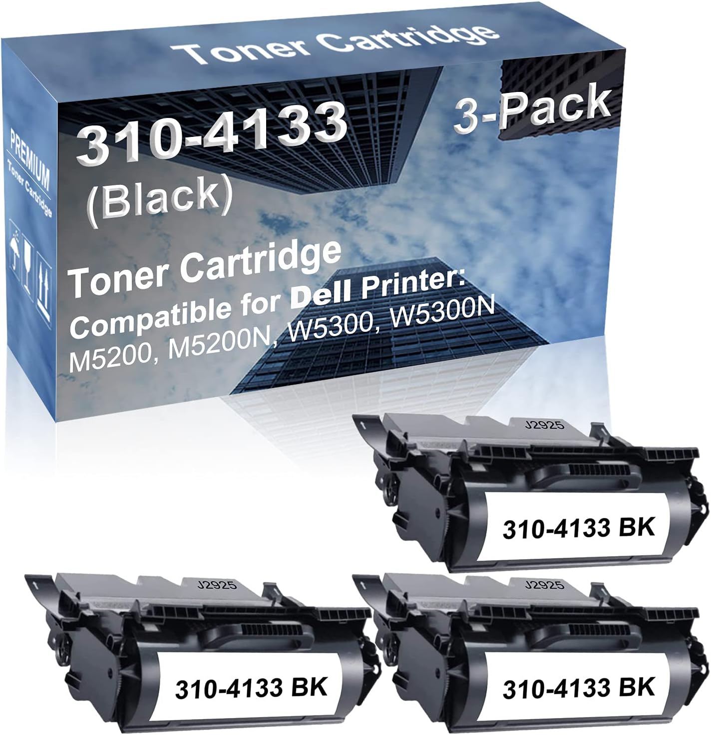 3-Pack Compatible High Capacity 310-4133 J2925 / 310-4134 Printer Cartridge use for Dell M5200, M5200N, W5300, W5300N Printer (Black)