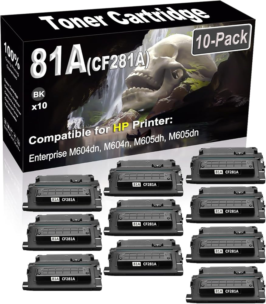 SINIYA 10-Pack (Black) Compatible Enterprise M604dn M604n M605dh M605dn M605n Laser Printer Cartridge (High Capacity) Replacement for 81A CF281A Printer Cartridge