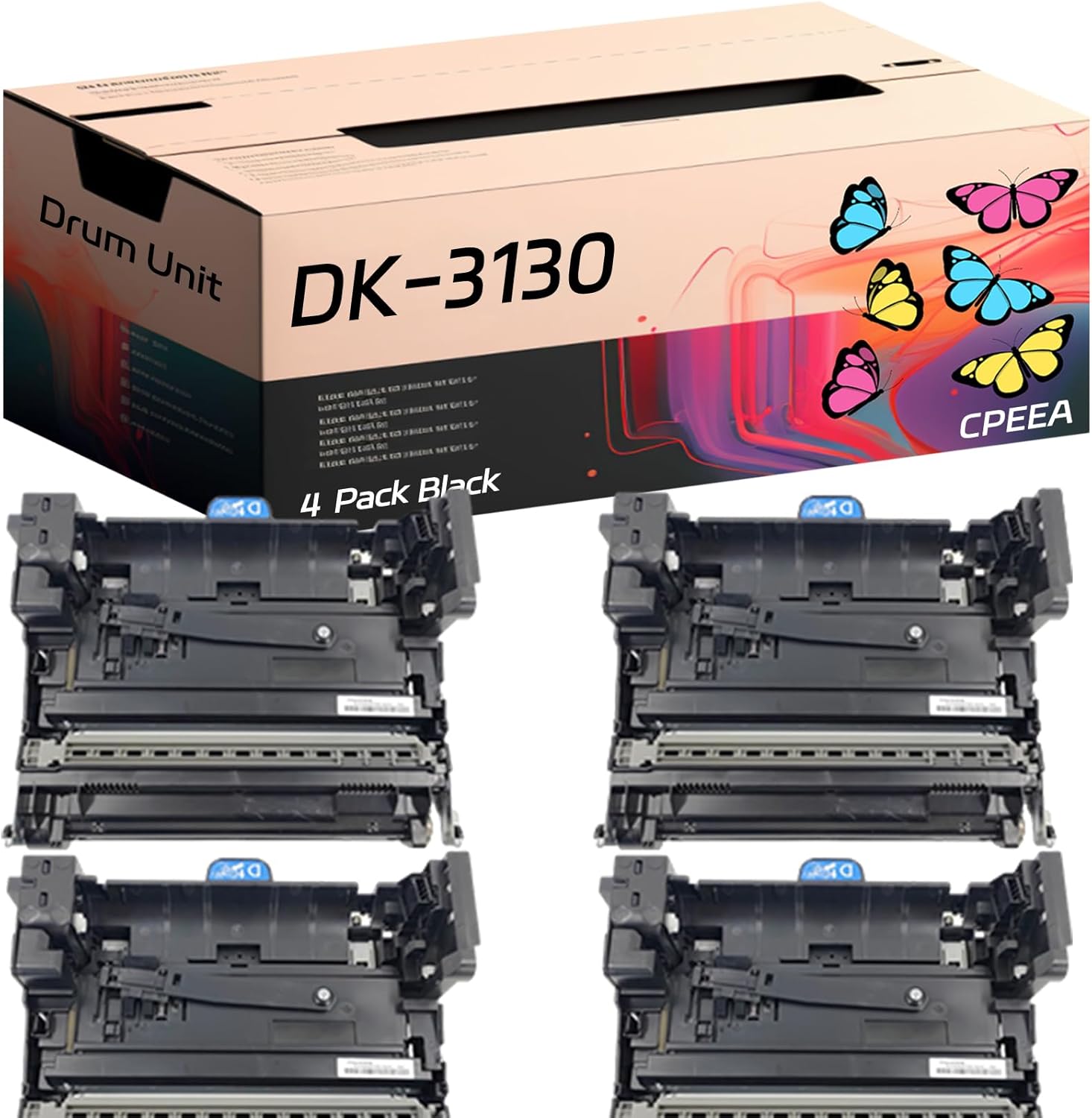 Compatible for Kyocera DK-3130 Drum Unit Work for Kyocera FS-4100DN FS-4200DN FS-4300DN Printers, with Chip, High Yield 25000 Pages, Clear Printing (4 Pack Black)