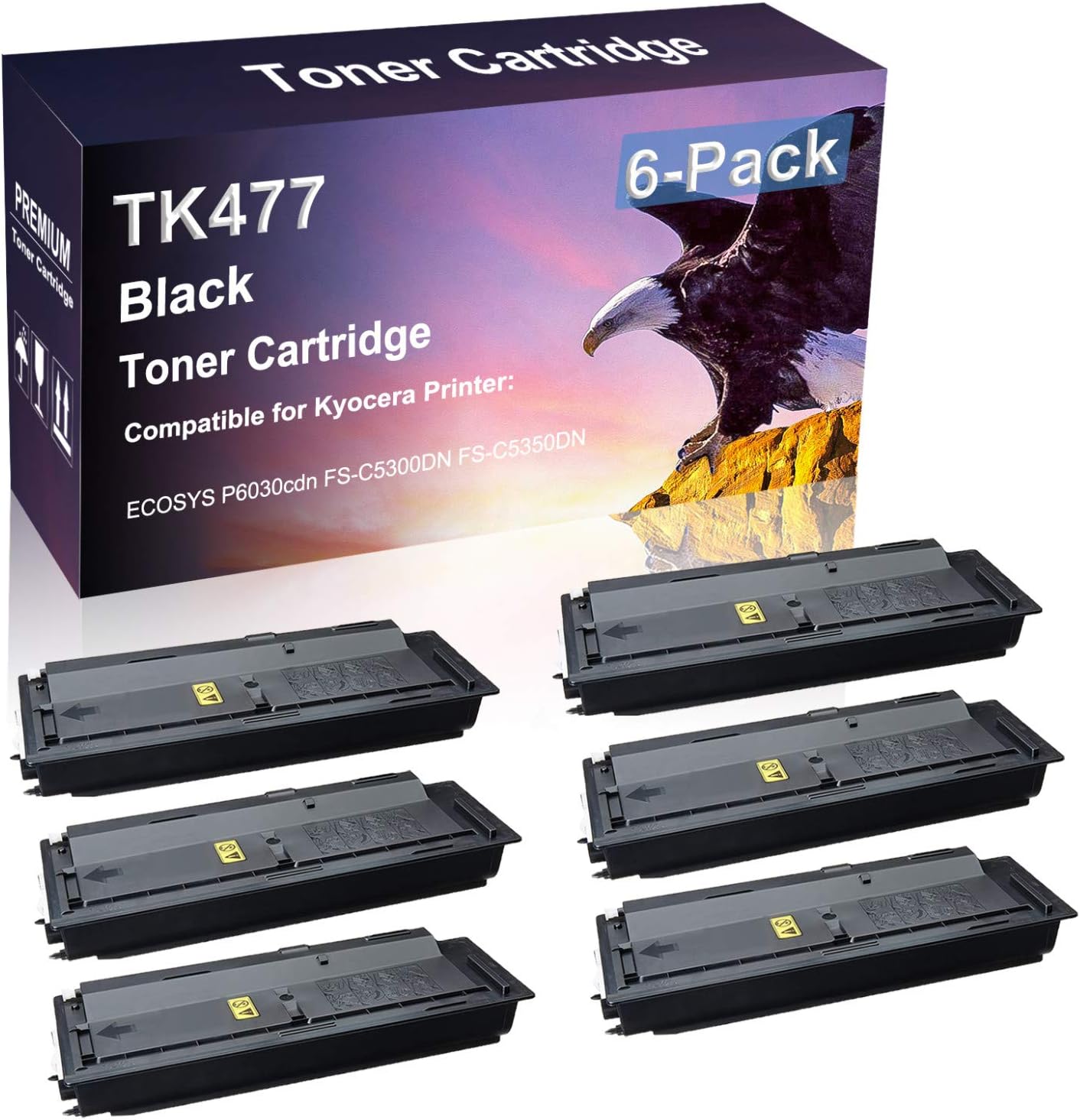 Credibility Store 6 Pack (Black) Compatible High Yield Printer Toner Replacement for Kyocera TK477 Laser Toner Cartridge use for Kyocera ECOSYS P6030cdn FS-C5300DN FS-C5350DN Printer