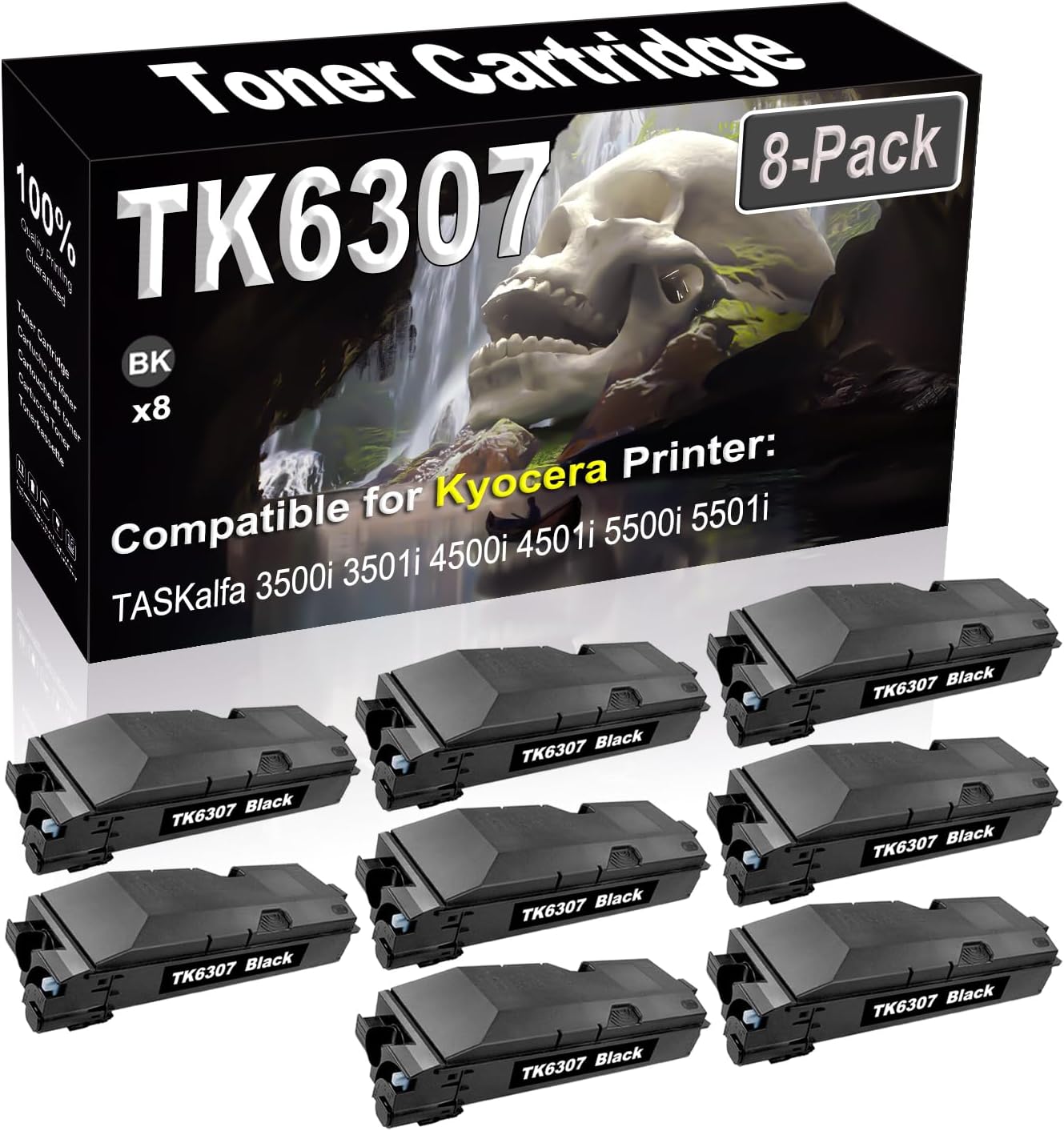 SINIYA 8-Pack (Black) Compatible TASKalfa 3500i 3501i 4500i 4501i 5500i 5501i Laser Printer Cartridge (High Capacity) Replacement for Kyocera TK6307 TK-6307 TK-6307K 1T02LH0US0 Printer Cartridge