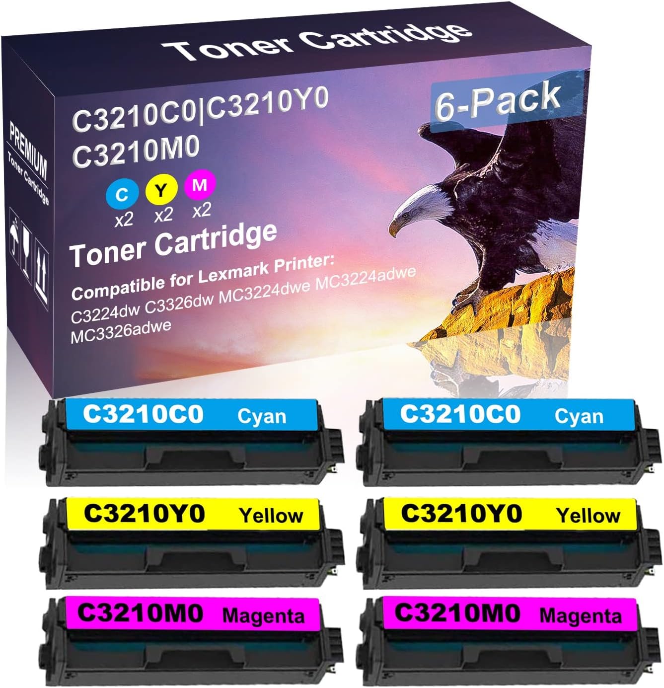Credibility Store 6-Pack (2C+2Y+2M) Compatible High Yield C3210C0+ C3210Y0+ C3210M0 Laser Printer Toner Cartridge Used for MC3224adwe MC3326adwe Printer