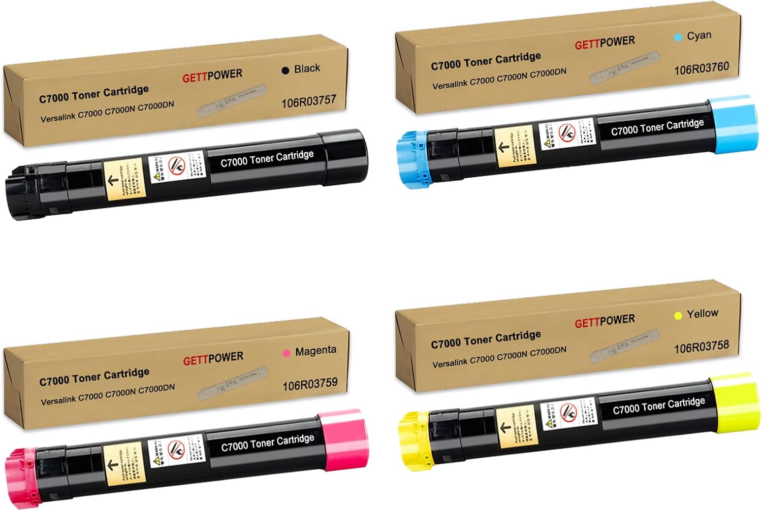GETTPOWER 4 Pack Versalink C7000 C7000N Toner, High Capacity Toner Cartridge Compatible for Xerox VersaLink C7000DN C7000N, (106R03757, 106R03760, 106R03759, 106R03758)