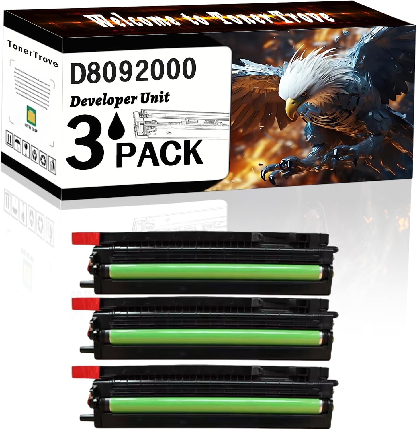 LECUU D8092000 Developer Unit Compatible for Ricoh Aficio MP C2030 C2050 C2530 C2550 Printers, Office Printing is Easy Clear Smooth (3 Pack Black)