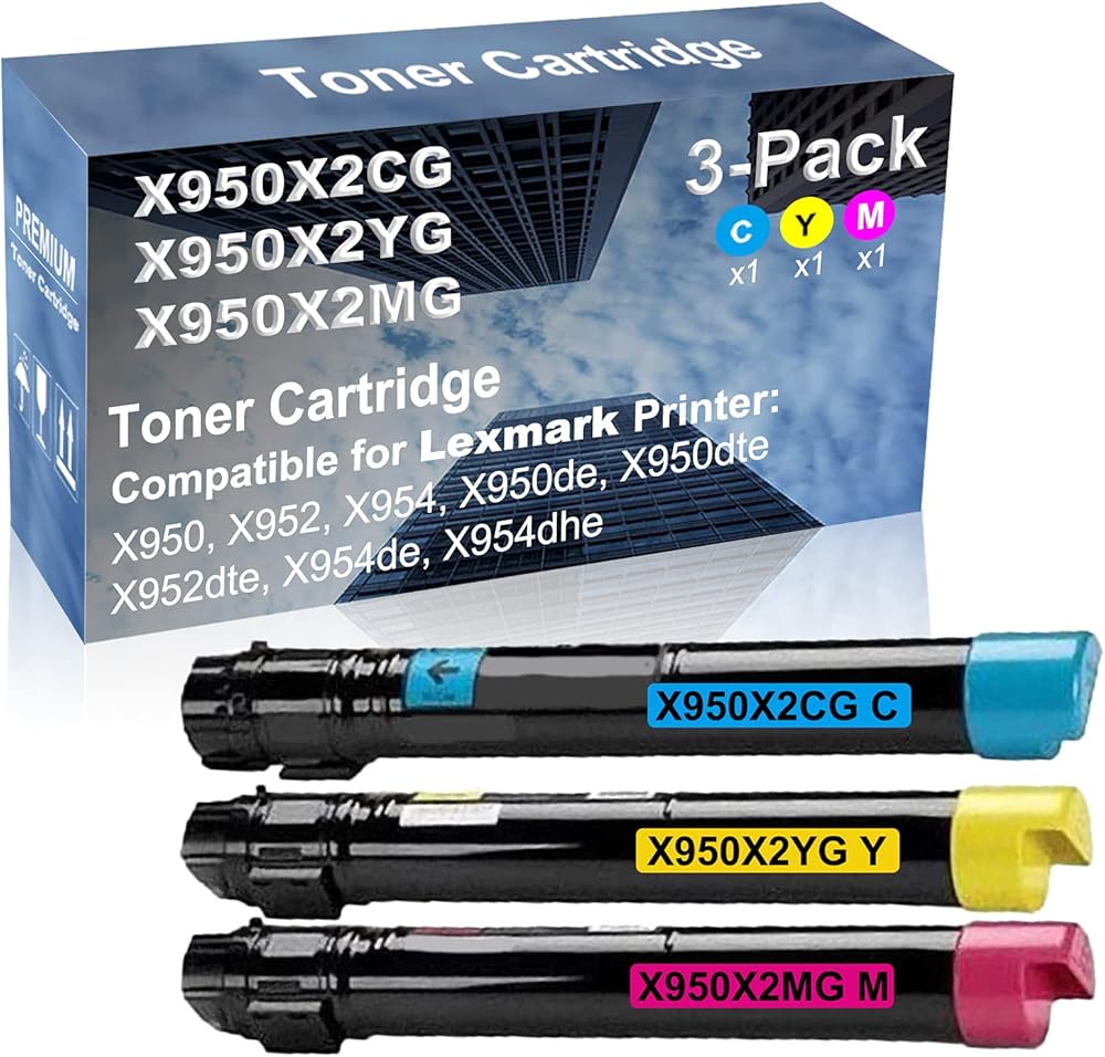 3-Pack (C+Y+M) Compatible X950de, X950dte, X952dte Printer Toner Cartridge High Capacity Replacement for X950X2CG+ X950X2YG+ X950X2MG Toner Cartridge