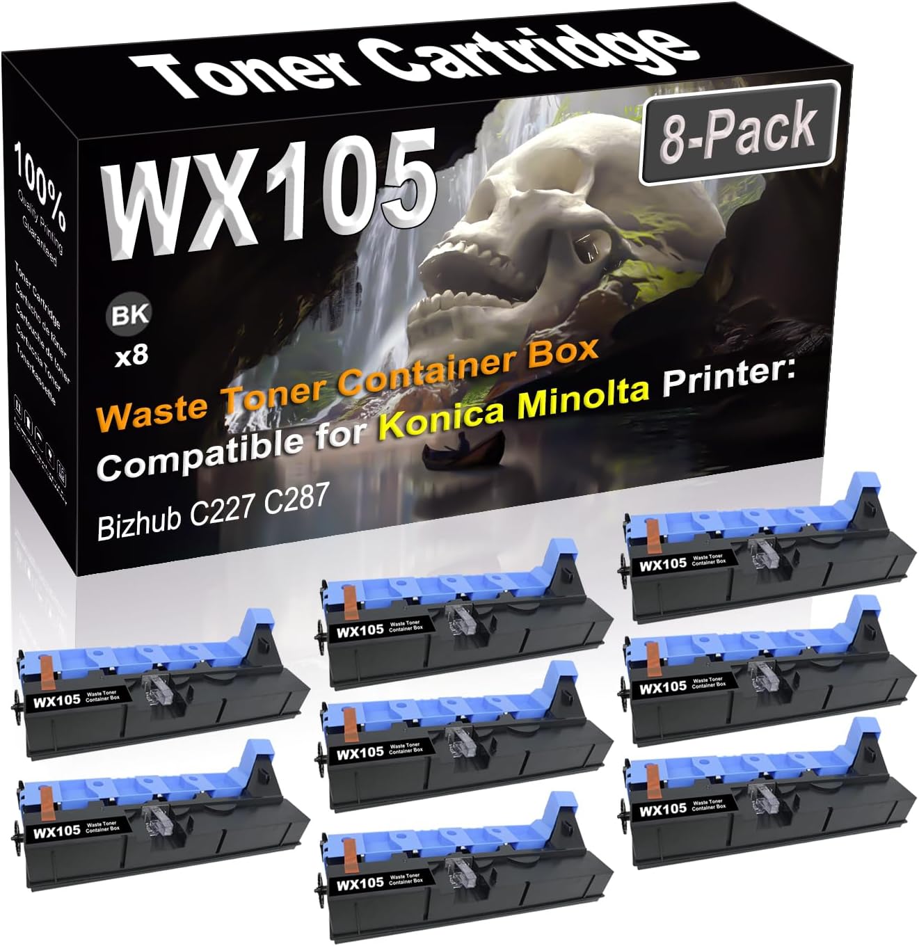 SINIYA 8-Pack Compatible High Capacity WX105 WX-105 A8JJWY1 A8JJ-WY1 Waste Toner Container Box use for Konica Minolta Bizhub C227 C287 Printer (Black)