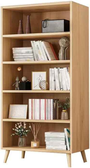 Open Wooden Shelf Bookcase, 3/4/5 Tier Floor Standing Display Cabinet Rack with Legs, Removable Household Storage Rack Organizer, Furniture Cubes Bookshelf (Color : Natural, Size : 60x24x144cm)
